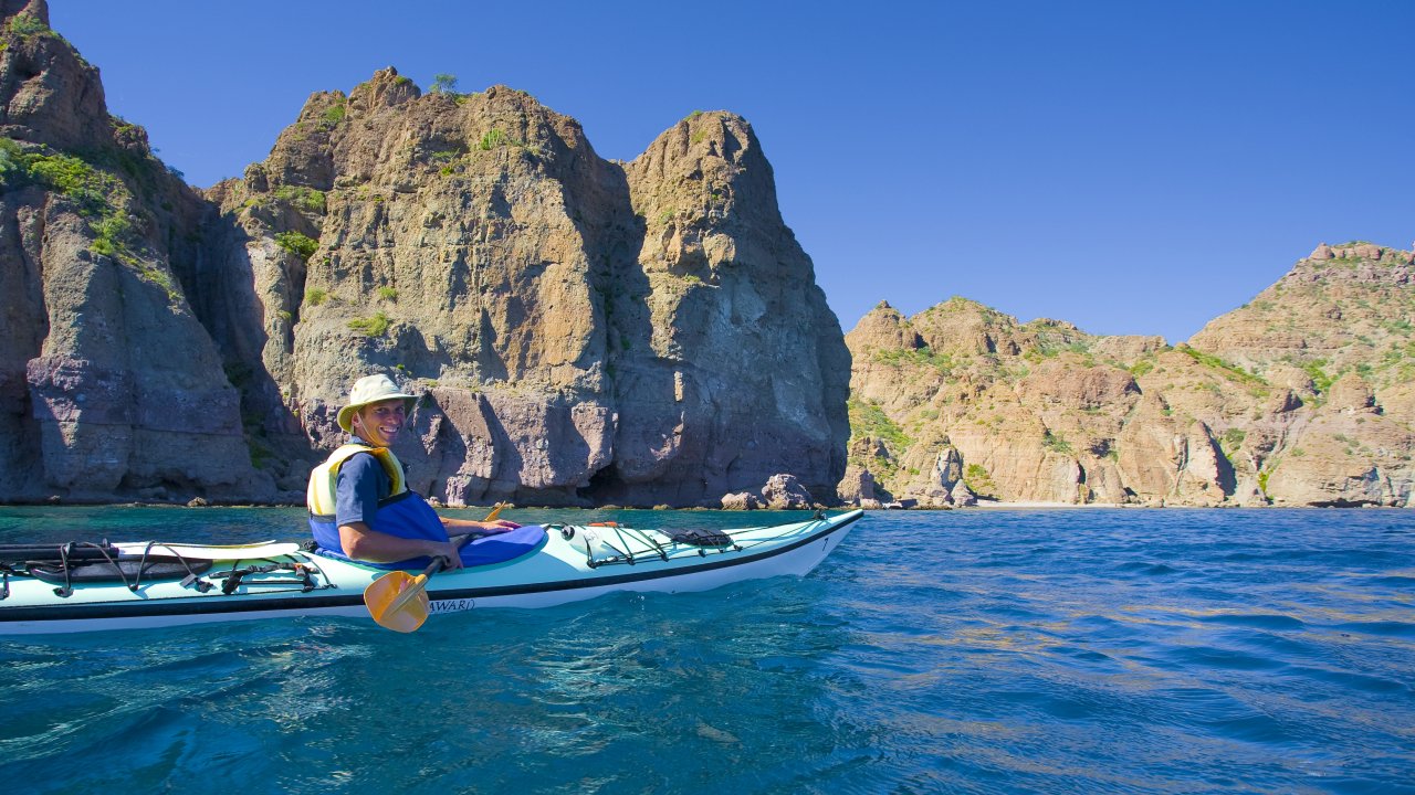 Sea kayaker on the Sea of Cortez in Baja Mexico