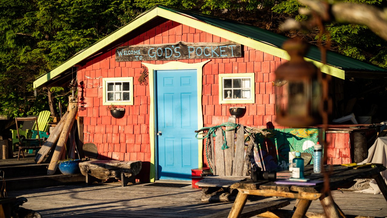 Outside of God's Pocket Resort from the water