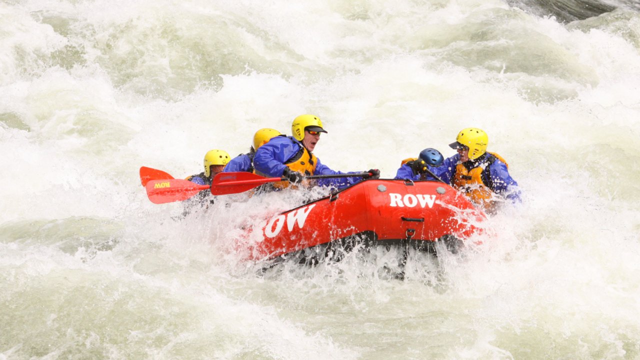 Upstream shot of a group of rafters on the Lochsa River in Idaho