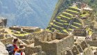 A couple hiking to the top of Machu Picchu