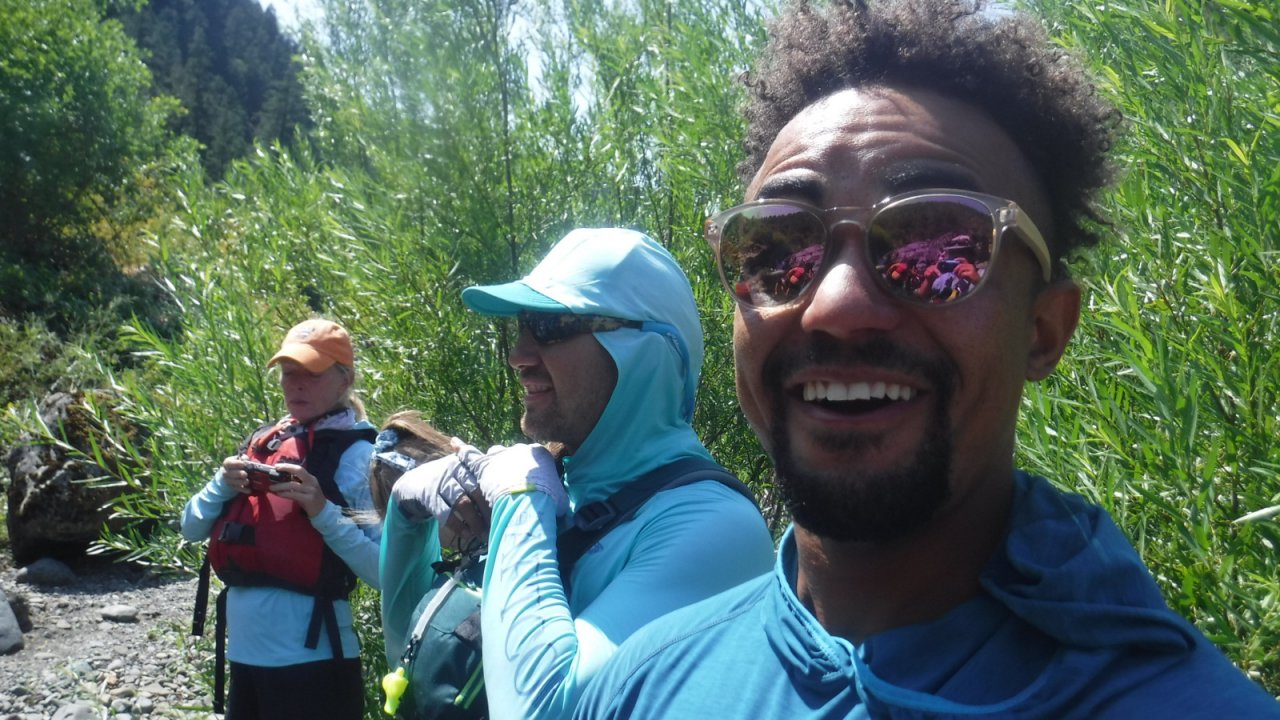 Devin and Avery gearing up for another exciting day on the Rogue. two male raft guides