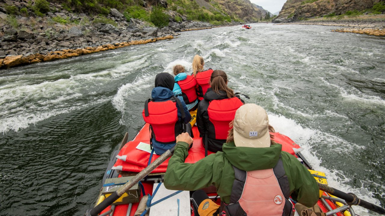 Oar raft on the Snake River through Hells Canyon