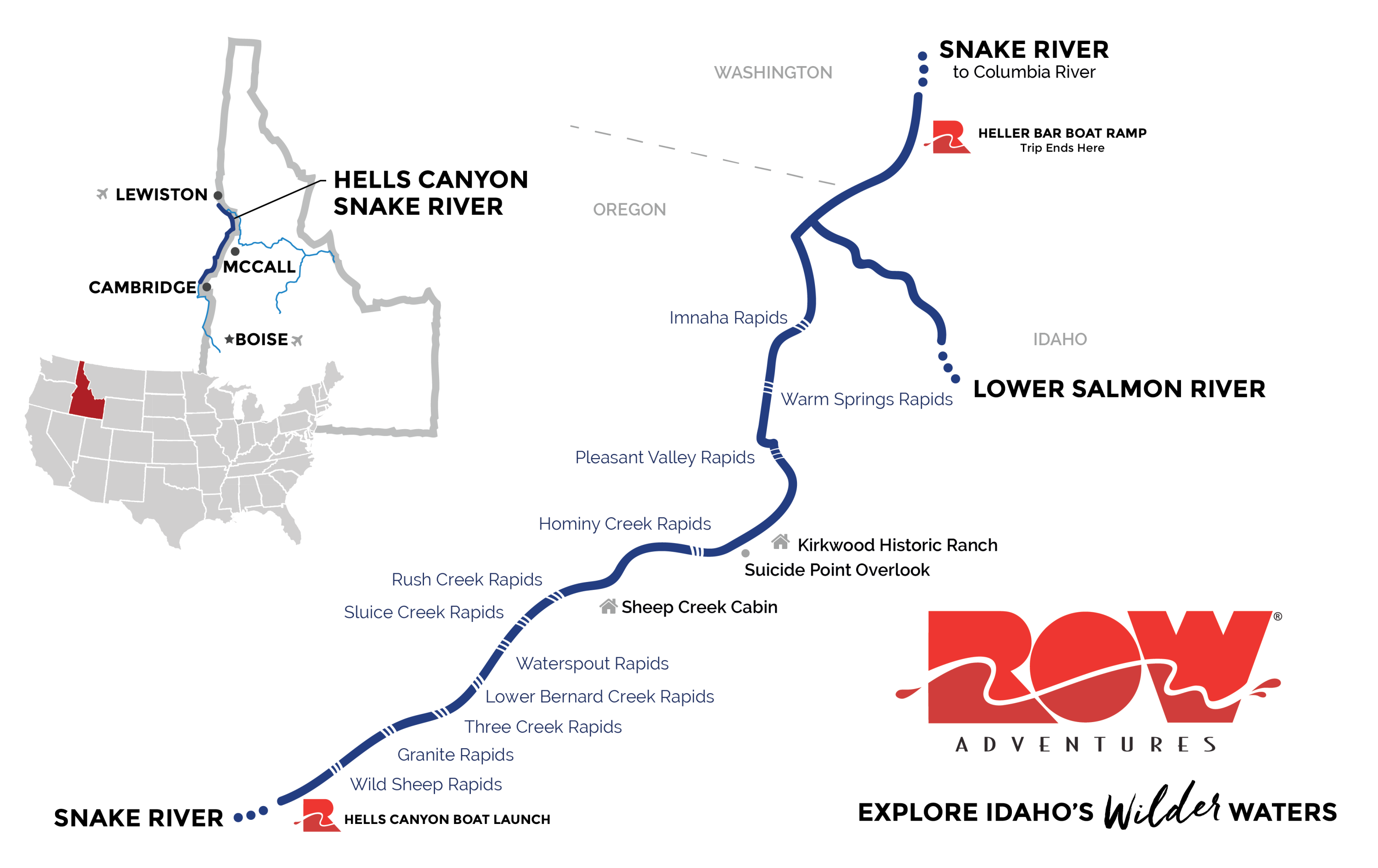 Map of the Snake River through Hells Canyon