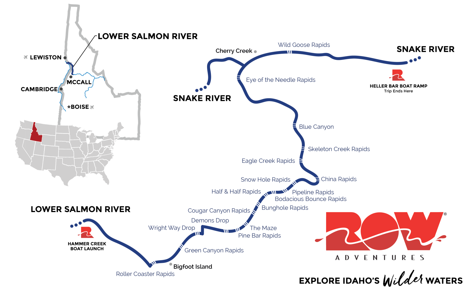 Map of the Lower Salmon River through Idaho